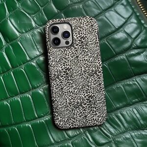 iPhone 16 Pro Black and White Animal Leopard Print Glossy Case
